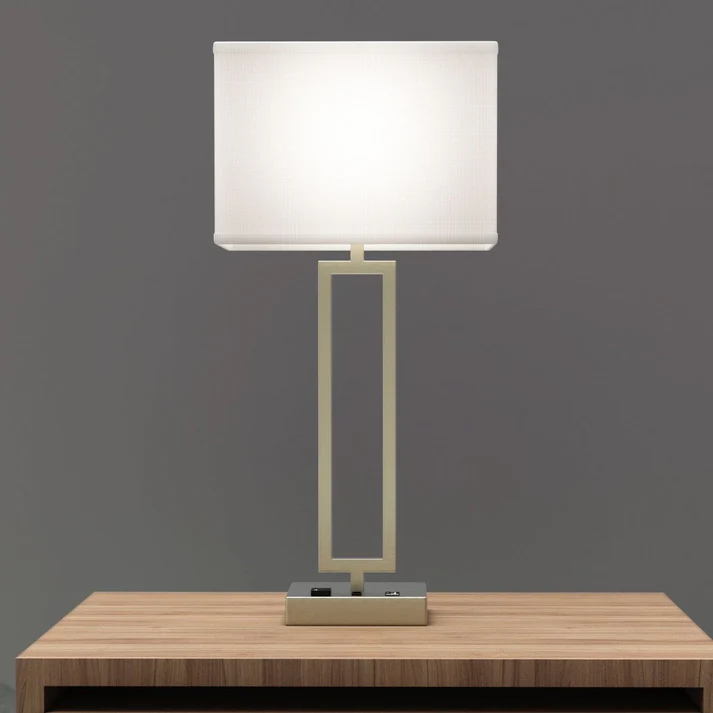 Stylish 28-Inch Table Lamp with USB Port and Power Outlet-Brushed Nickel Finish