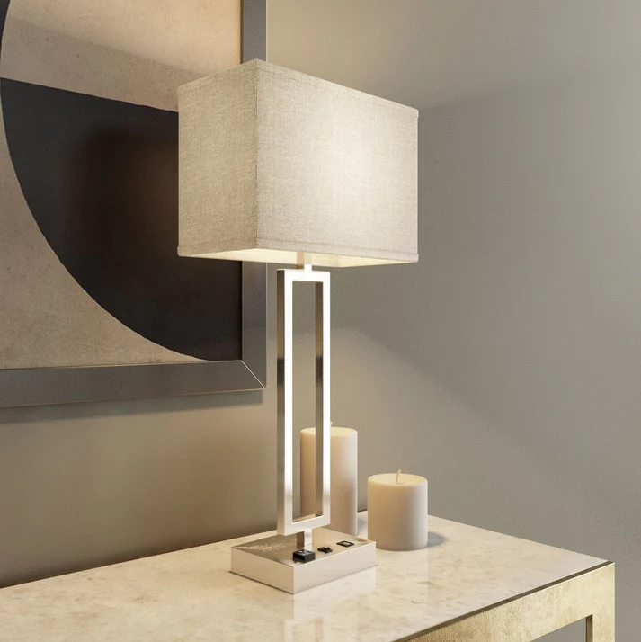 Stylish 28 inch 2-Light Bedside Table Lamp With 1-USB Charging Port, 2-Switches, 2-outlets 